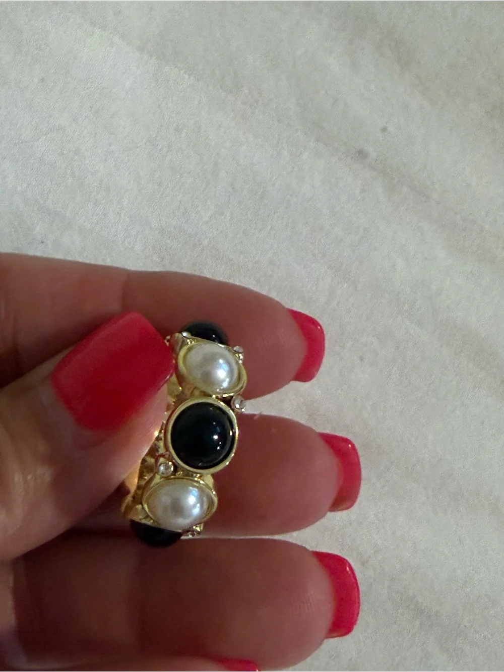 Park Lane tiramisu Gold  Ring with Black Onyx and Pearl Accents